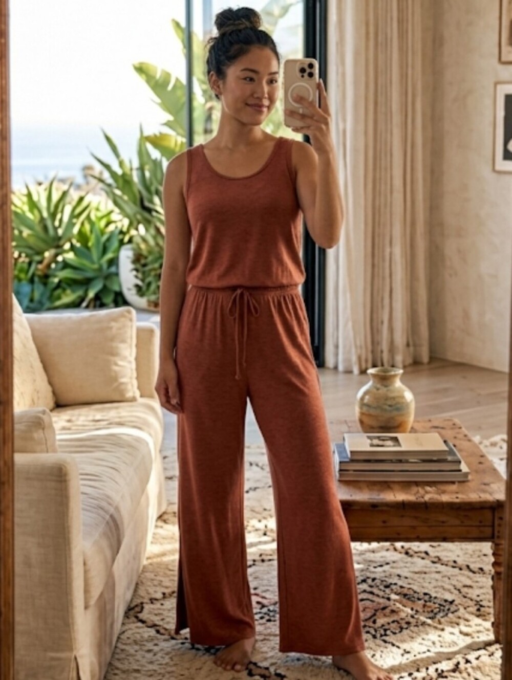 Athleta Coastal Wide Leg Romper Jumpsuit Ultra Soft Side Slit Flowy Pockets 4